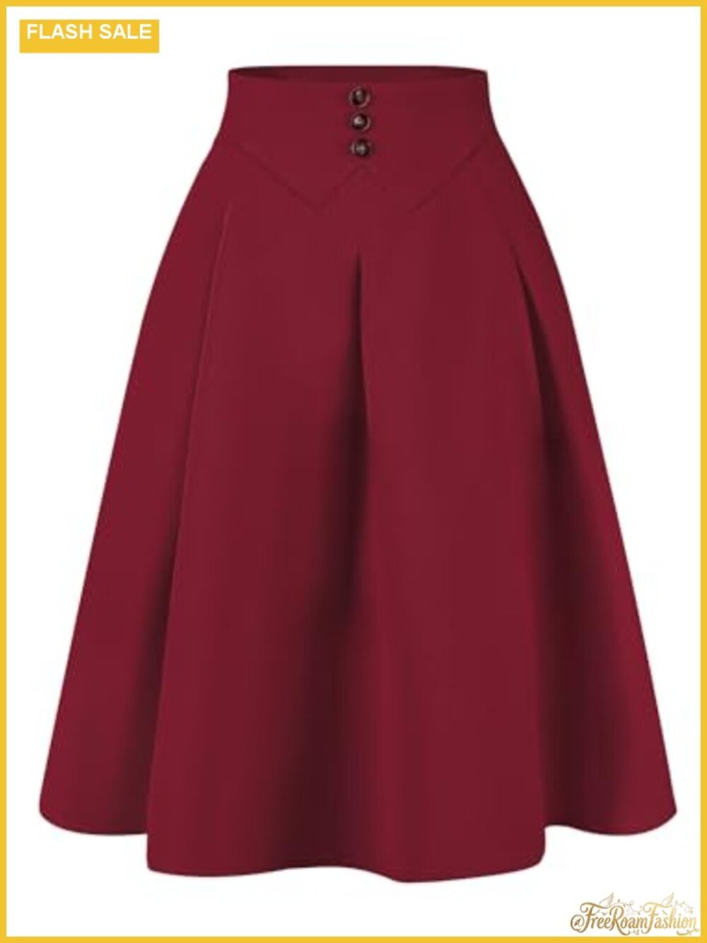 Pleated High Waist A-Line Knee Length Casual Work Skirt Fit and Flare
